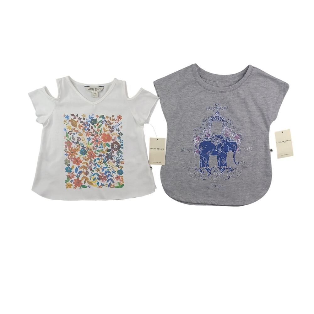 Lucky Brand Girls Graphic Short Sleeve Top T-shirt Lot of Two Size 2T Floral NWT